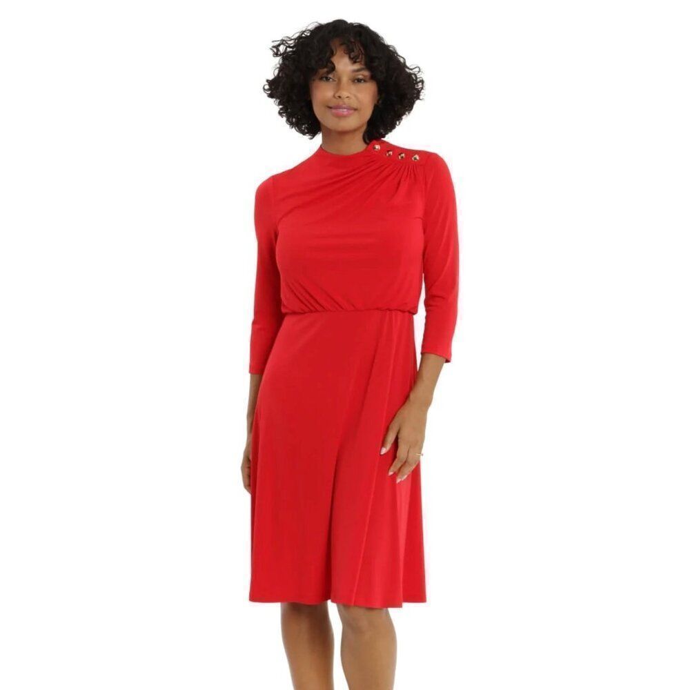 London Style Collection Women Red Ruched Neck Blouson Dress Size 16